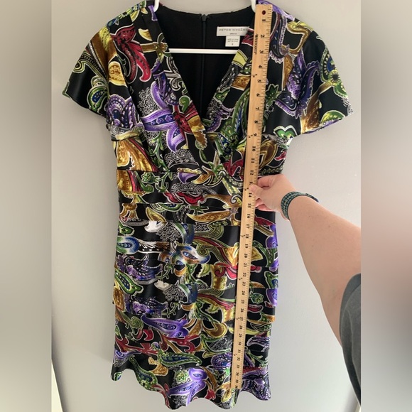 Peter Nygard Womens Tiered Dress 6 Multi Colored Short Sleeve Paisley Raw Hem - Picture 9 of 10